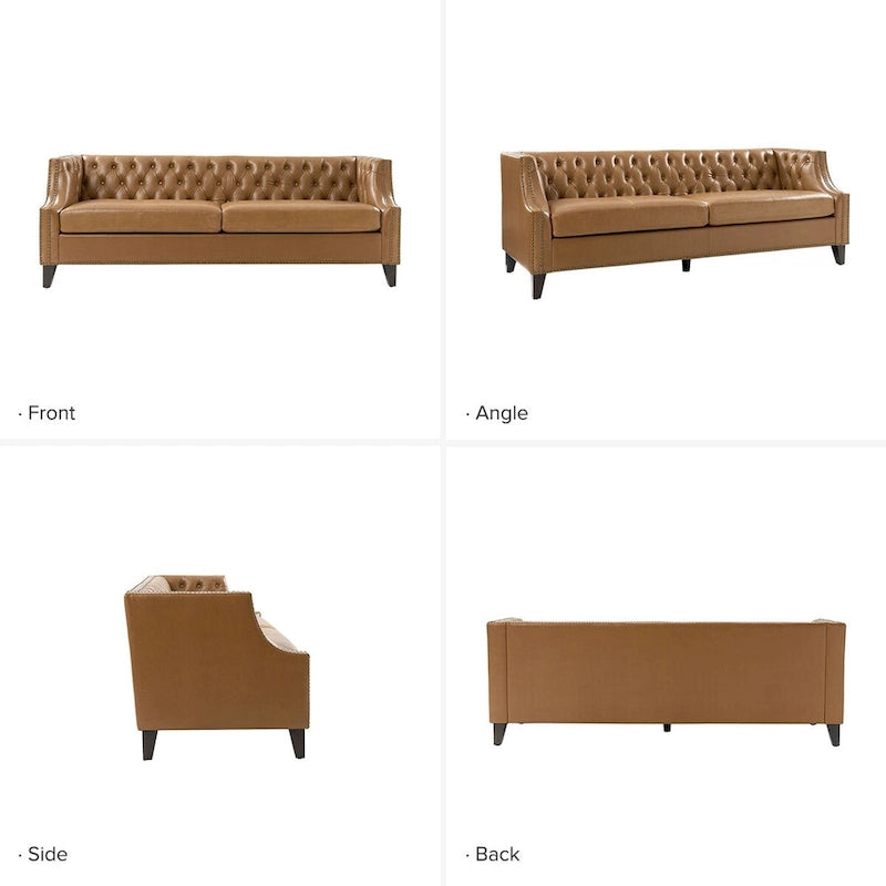 Brown Leather Tufted Chesterfield Sofa - 3 Seater-8