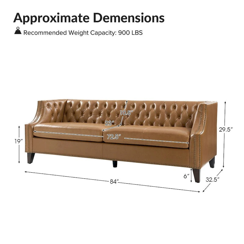 Brown Leather Tufted Chesterfield Sofa - 3 Seater-9