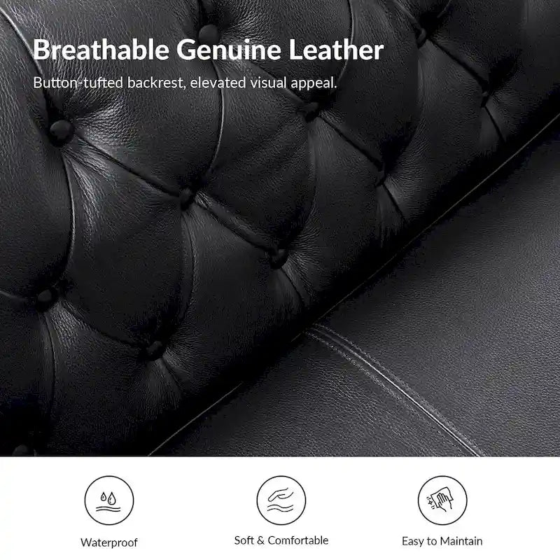 Brown Leather Tufted Chesterfield Sofa - 3 Seater-13