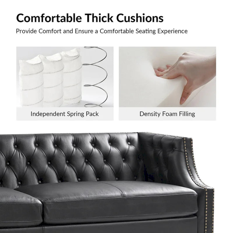 Brown Leather Tufted Chesterfield Sofa - 3 Seater-14