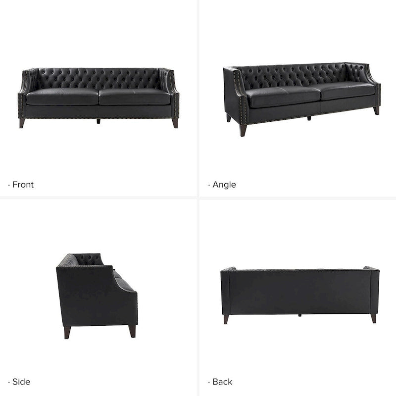 Brown Leather Tufted Chesterfield Sofa - 3 Seater-17