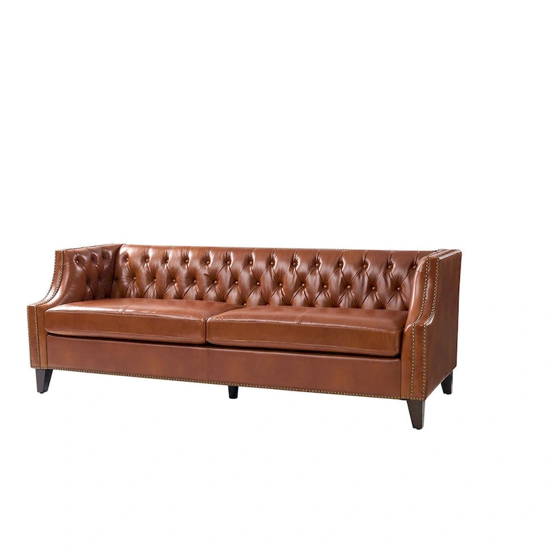 Brown Leather Tufted Chesterfield Sofa - 3 Seater-20