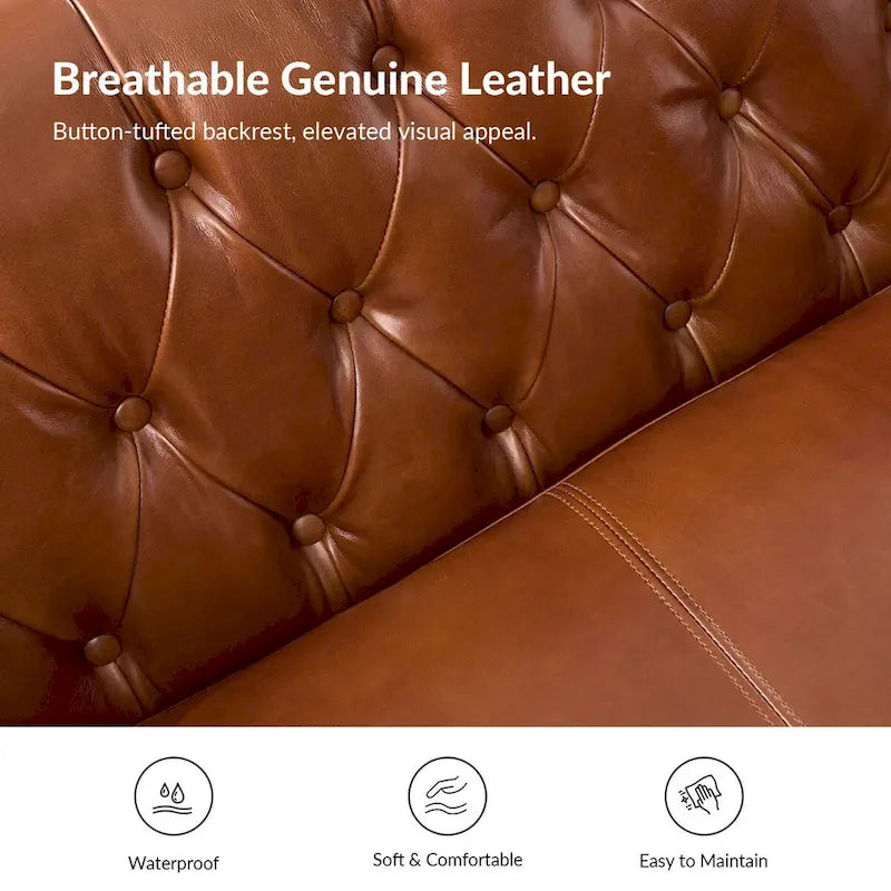 Brown Leather Tufted Chesterfield Sofa - 3 Seater-22