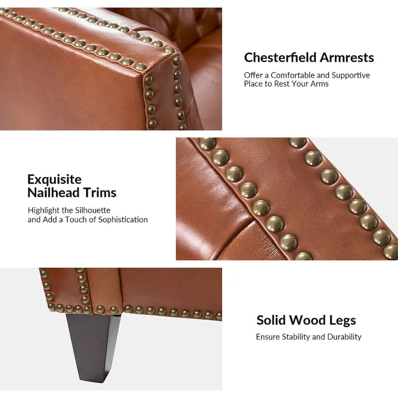 Brown Leather Tufted Chesterfield Sofa - 3 Seater-24