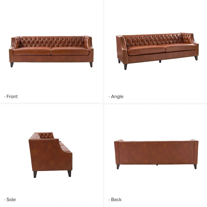 Brown Leather Tufted Chesterfield Sofa - 3 Seater-26
