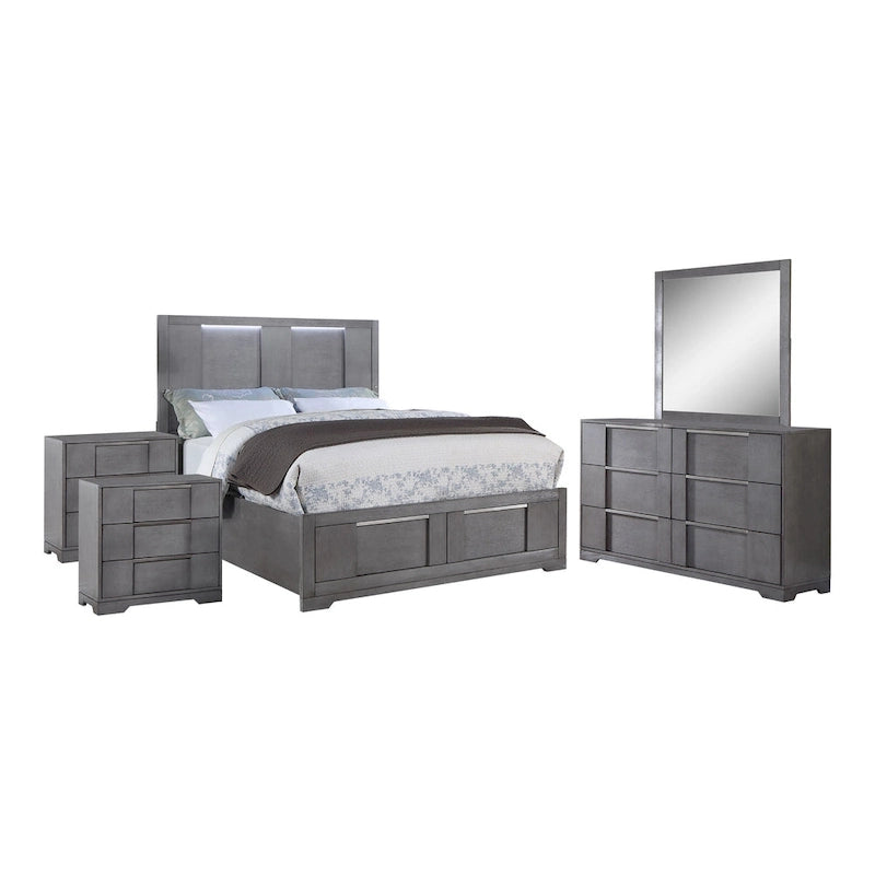 5-Piece Grey Wood Storage Platform Bedroom Set with LED Lights - King/Queen-14
